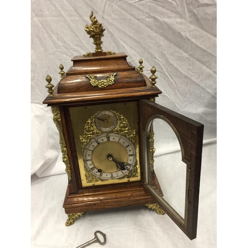 1 - A 19TH CENTURY OAK CASED BRACKET CLOCK WITH FULL BRASS DIAL AND SILVER CHAPTER RING DECORATED WITH O... 