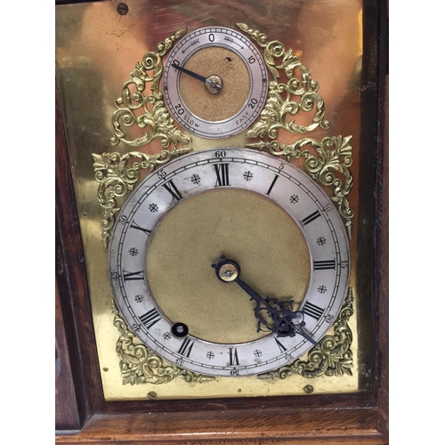 1 - A 19TH CENTURY OAK CASED BRACKET CLOCK WITH FULL BRASS DIAL AND SILVER CHAPTER RING DECORATED WITH O... 