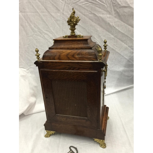 1 - A 19TH CENTURY OAK CASED BRACKET CLOCK WITH FULL BRASS DIAL AND SILVER CHAPTER RING DECORATED WITH O... 