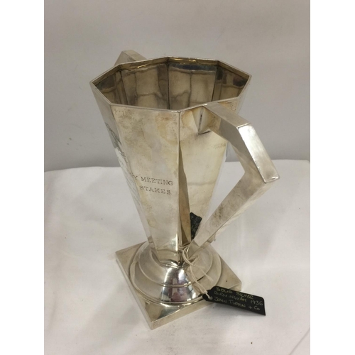6 - A SILVER ART DECO STYLE GREYHOUND RACING TROPHY ENGRAVED 10TH ANNIVERSARY DERBY MEETING WON BY FORES... 