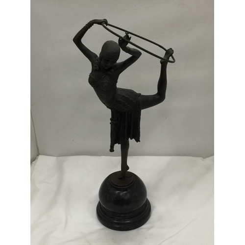 8 - AN ART DECO STYLE BRONZE OF AN EGYPTIAN STYLE HOOP DANCER ON A MARBLE BASE SIGNED D.H. CHIPARUS H: 5... 