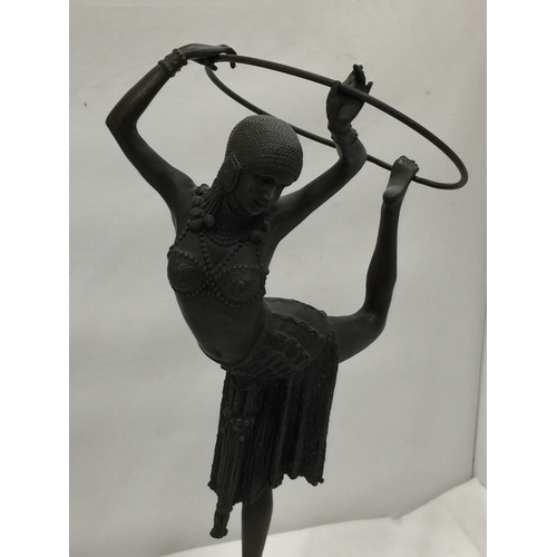 8 - AN ART DECO STYLE BRONZE OF AN EGYPTIAN STYLE HOOP DANCER ON A MARBLE BASE SIGNED D.H. CHIPARUS H: 5... 