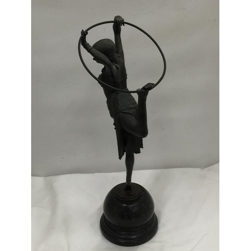 8 - AN ART DECO STYLE BRONZE OF AN EGYPTIAN STYLE HOOP DANCER ON A MARBLE BASE SIGNED D.H. CHIPARUS H: 5... 