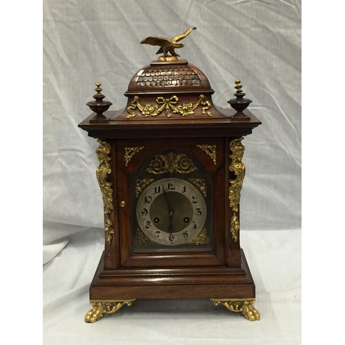 9 - A 19TH CENTURY MAHOGANY CASED BRACKET CLOCK WITH FULL BRASS DIAL AND SILVER CHAPTER RING ORMOLA DECO... 