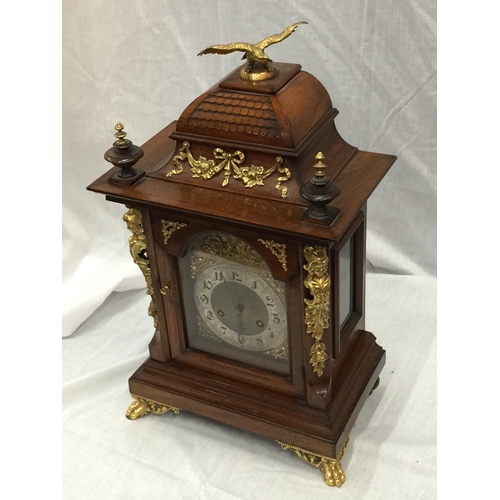 9 - A 19TH CENTURY MAHOGANY CASED BRACKET CLOCK WITH FULL BRASS DIAL AND SILVER CHAPTER RING ORMOLA DECO... 