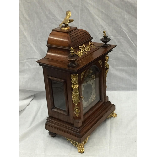 9 - A 19TH CENTURY MAHOGANY CASED BRACKET CLOCK WITH FULL BRASS DIAL AND SILVER CHAPTER RING ORMOLA DECO... 