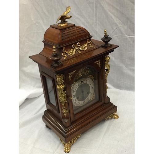 9 - A 19TH CENTURY MAHOGANY CASED BRACKET CLOCK WITH FULL BRASS DIAL AND SILVER CHAPTER RING ORMOLA DECO... 