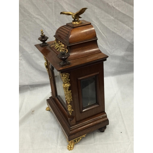 9 - A 19TH CENTURY MAHOGANY CASED BRACKET CLOCK WITH FULL BRASS DIAL AND SILVER CHAPTER RING ORMOLA DECO... 