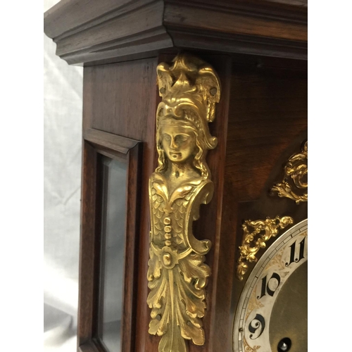 9 - A 19TH CENTURY MAHOGANY CASED BRACKET CLOCK WITH FULL BRASS DIAL AND SILVER CHAPTER RING ORMOLA DECO... 