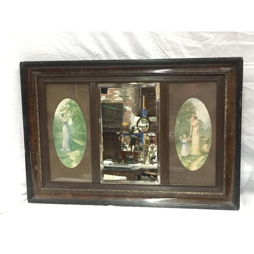 38 - A LARGE AND VERY HEAVY OVER MANTLE MIRROR WITH MARBLE STYLE DECORATIVE FRAME W: 128CM H: 90CM