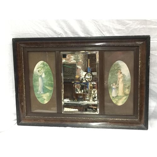 38 - A VICTORIAN HARDWOOD TRIPTYCH WITH CENTRAL MIRROR