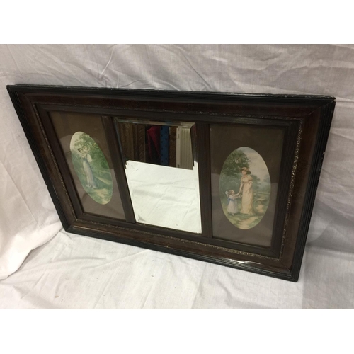 38 - A VICTORIAN HARDWOOD TRIPTYCH WITH CENTRAL MIRROR