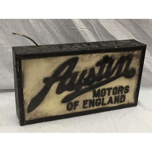 43 - AN ILLUMINATED AUSTIN MOTORS OF ENGLAND SIGN W: 55CM