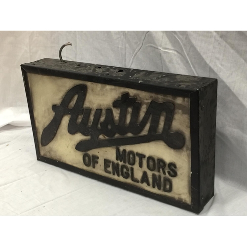 43 - AN ILLUMINATED AUSTIN MOTORS OF ENGLAND SIGN W: 55CM