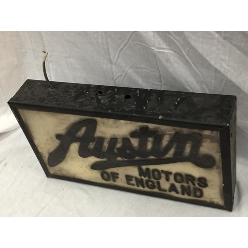 43 - AN ILLUMINATED AUSTIN MOTORS OF ENGLAND SIGN W: 55CM