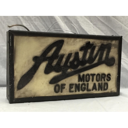 43 - AN ILLUMINATED AUSTIN MOTORS OF ENGLAND SIGN W: 55CM