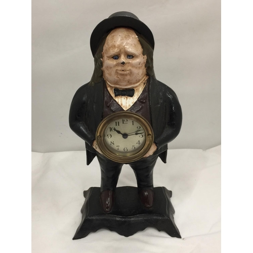 48 - A VERY HEAVY CAST IRON JOHN BULL BLINKING EYE CLOCK H: 40CM - FOR SPARES OR REPAIRS