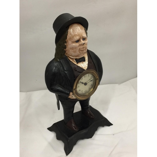 48 - A VERY HEAVY CAST IRON JOHN BULL BLINKING EYE CLOCK H: 40CM - FOR SPARES OR REPAIRS