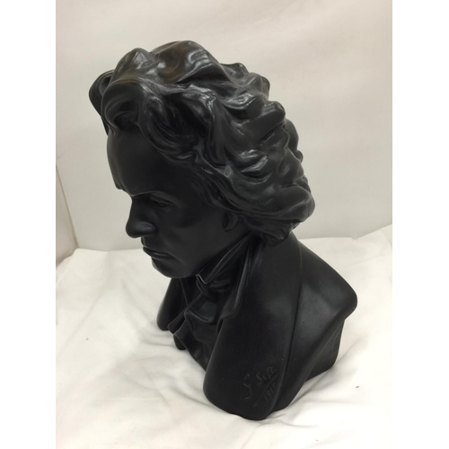 54 - A HEAVY BUST OF BEETHOVEN ENGRAVED WITH SIGNATURE G. SETT 1915 H: 38CM