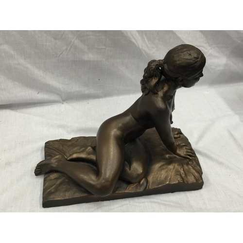 55 - A BRONZED CERAMIC FIGURE OF A NUDE LADY ON A BASE SIGNED AWLSON 32/50  H: 34CM