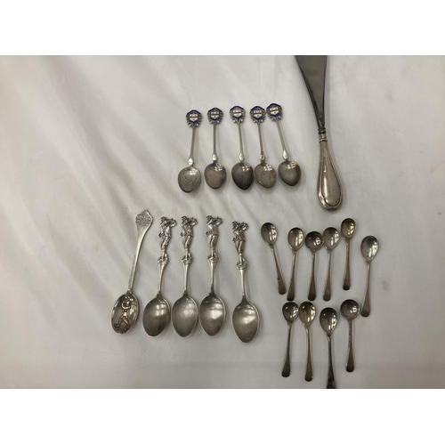 18A - TWENTY MARKED  SILVER SPOONS MAINLY GOLF RELATED AND A SILVER HANDLED SHOE HORN