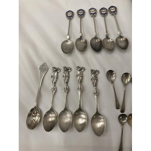 18A - TWENTY MARKED  SILVER SPOONS MAINLY GOLF RELATED AND A SILVER HANDLED SHOE HORN