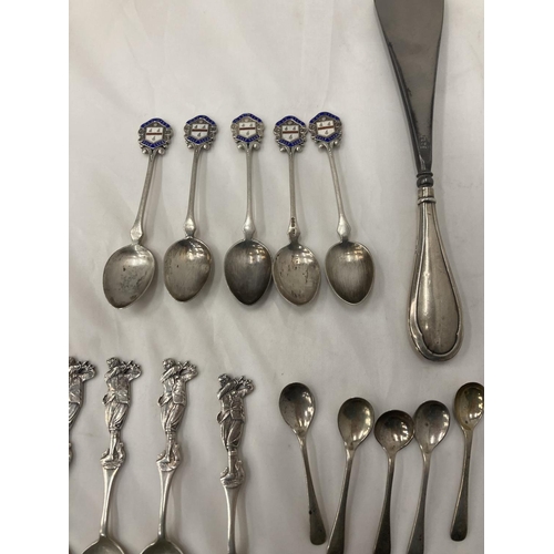 18A - TWENTY MARKED  SILVER SPOONS MAINLY GOLF RELATED AND A SILVER HANDLED SHOE HORN