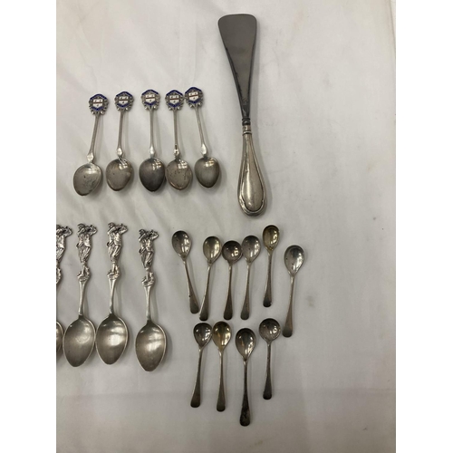 18A - TWENTY MARKED  SILVER SPOONS MAINLY GOLF RELATED AND A SILVER HANDLED SHOE HORN