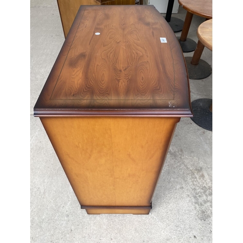 2647 - A MODERN YEW WOOD BOWFRONTED SIDEBOARD WITH TWO DRAWERS AND TWO CUPBOARDS, 31