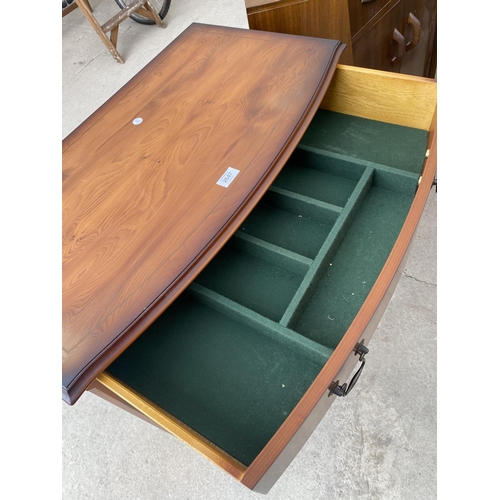 2647 - A MODERN YEW WOOD BOWFRONTED SIDEBOARD WITH TWO DRAWERS AND TWO CUPBOARDS, 31