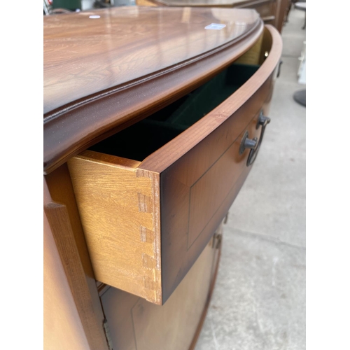 2647 - A MODERN YEW WOOD BOWFRONTED SIDEBOARD WITH TWO DRAWERS AND TWO CUPBOARDS, 31