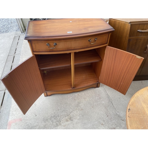 2647 - A MODERN YEW WOOD BOWFRONTED SIDEBOARD WITH TWO DRAWERS AND TWO CUPBOARDS, 31