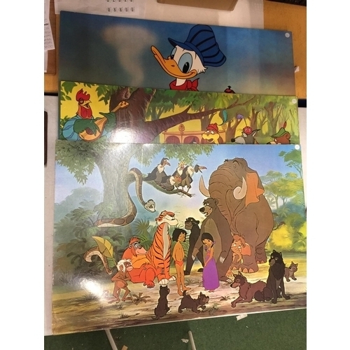 27 - EIGHT LARGE ORIGINAL VINTAGE DISNEY CINEMA POSTERS ON BOARDS TO INCLUDE DONALD DUCK, MICKEY MOUSE, J... 