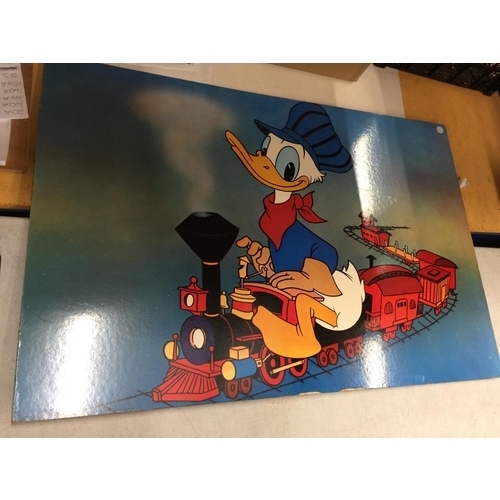 27 - EIGHT LARGE ORIGINAL VINTAGE DISNEY CINEMA POSTERS ON BOARDS TO INCLUDE DONALD DUCK, MICKEY MOUSE, J... 