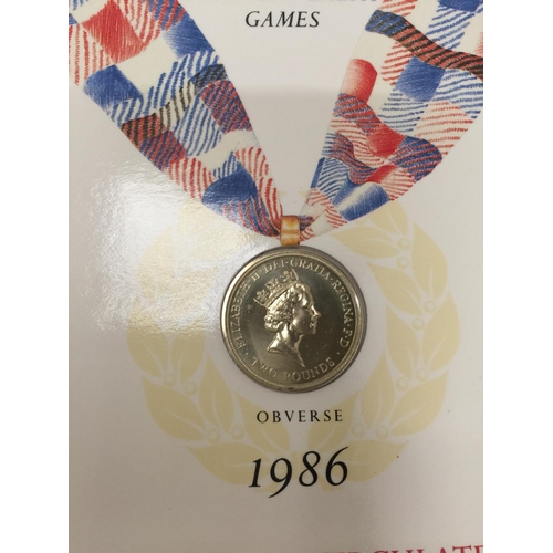 A BRILLIANT UNCIRCULATED 1986 COMMONWEALTH GAMES TWO POUND COIN IN ORIGINAL SLEEVE