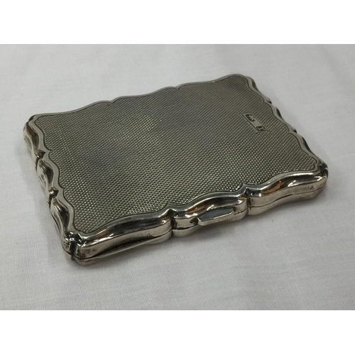 10 - A BIRMINGHAM HALLMARKED SILVER CARD CASE HOLDER WITH LEATHER INTERIOR IN GOOD CONDITION AND INSCRIPT... 