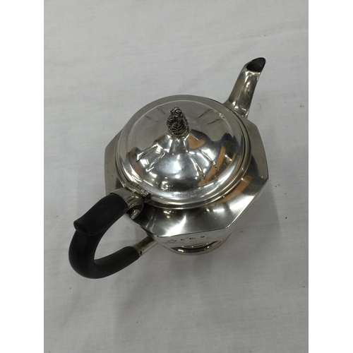 17 - A BIRMINGHAM HALLMARKED SILVER TEAPOT NOT WITH ORIGINAL LID WEIGHT 372 GRAMS