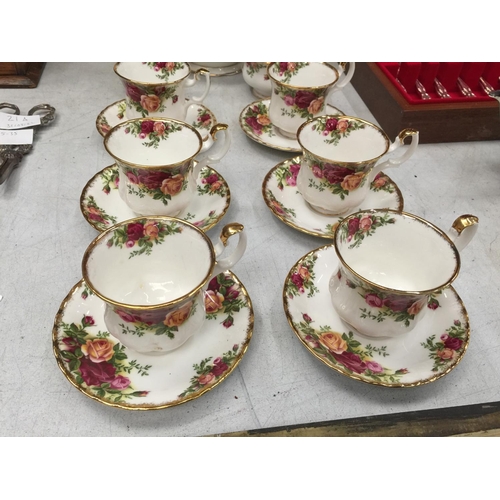 19 - A ROYAL ALBERT OLD COUNTRY ROSES COFFEE SET TO INCLUDE CUPS AND SAUCERS, A COFFEE POT, CREAM JUG AND... 