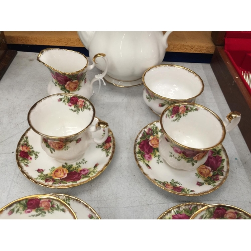 19 - A ROYAL ALBERT OLD COUNTRY ROSES COFFEE SET TO INCLUDE CUPS AND SAUCERS, A COFFEE POT, CREAM JUG AND... 