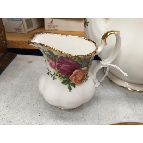 19 - A ROYAL ALBERT OLD COUNTRY ROSES COFFEE SET TO INCLUDE CUPS AND SAUCERS, A COFFEE POT, CREAM JUG AND... 