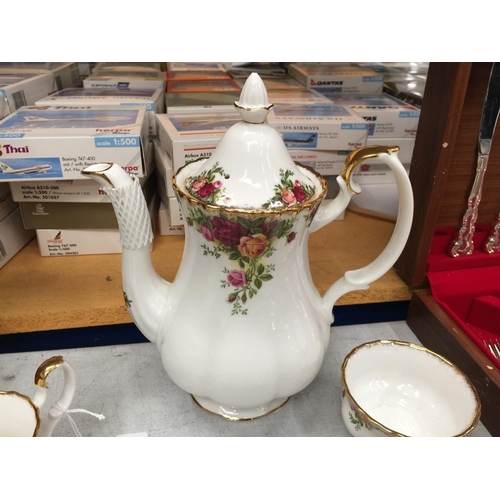 19 - A ROYAL ALBERT OLD COUNTRY ROSES COFFEE SET TO INCLUDE CUPS AND SAUCERS, A COFFEE POT, CREAM JUG AND... 