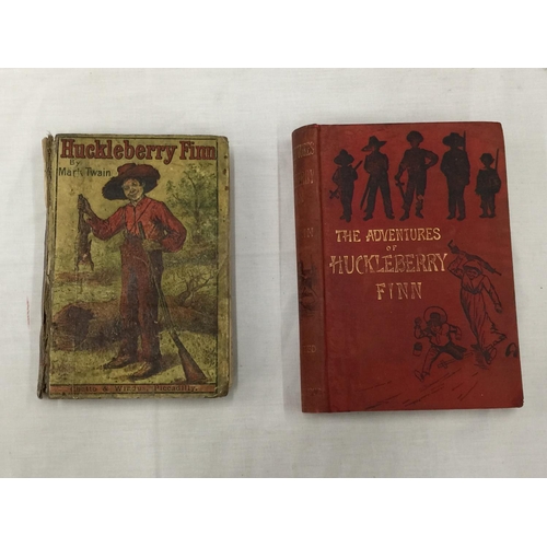 27 - TWO FIRST EDITION HARDBACKS BY MARK TWAIN, A YELLOW JACKET HUCKLEBERRY FINN PUBLISHED 1886 AND THE A... 