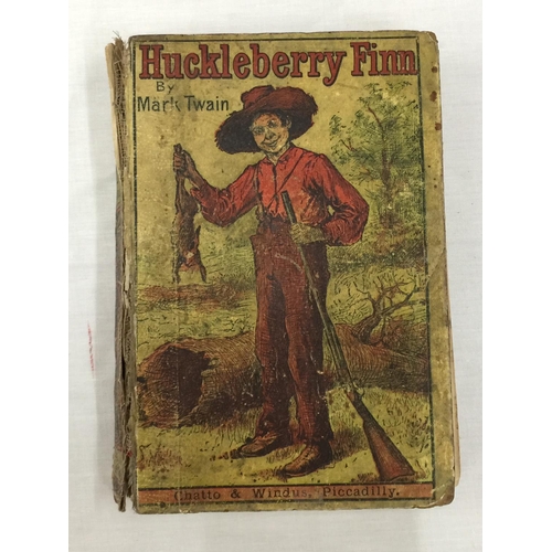 27 - TWO FIRST EDITION HARDBACKS BY MARK TWAIN, A YELLOW JACKET HUCKLEBERRY FINN PUBLISHED 1886 AND THE A... 