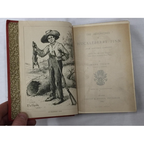 27 - TWO FIRST EDITION HARDBACKS BY MARK TWAIN, A YELLOW JACKET HUCKLEBERRY FINN PUBLISHED 1886 AND THE A... 