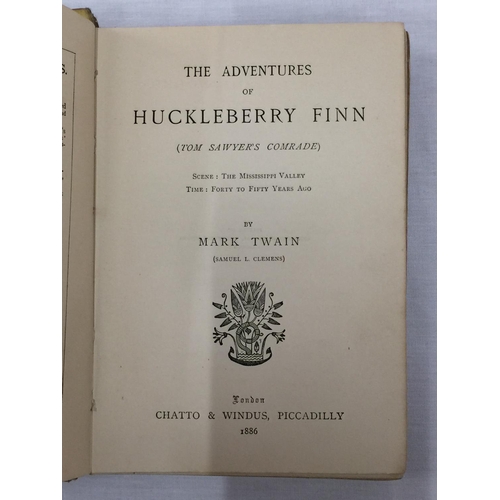 27 - TWO FIRST EDITION HARDBACKS BY MARK TWAIN, A YELLOW JACKET HUCKLEBERRY FINN PUBLISHED 1886 AND THE A... 