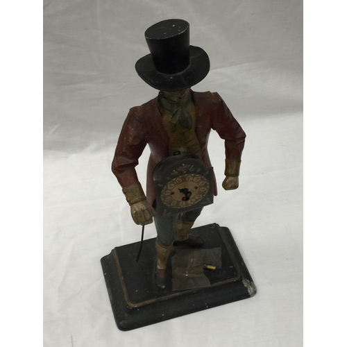 3 - A VINTAGE CAST ALLOY FIGURE OF A DUTCH CLOCK SELLER H: 40CM