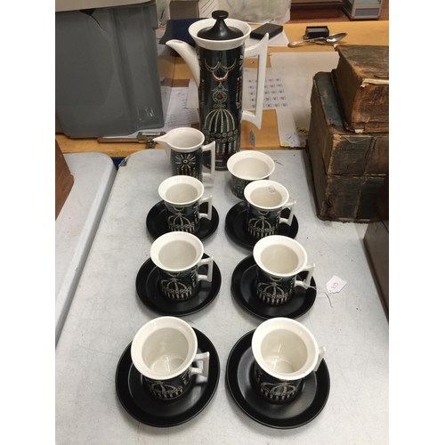 34 - A PORTMEIRION POTTERY MAGIC CITY COFFEE SET DESIGNED BY SUSAN WILLIAMS ELLIS