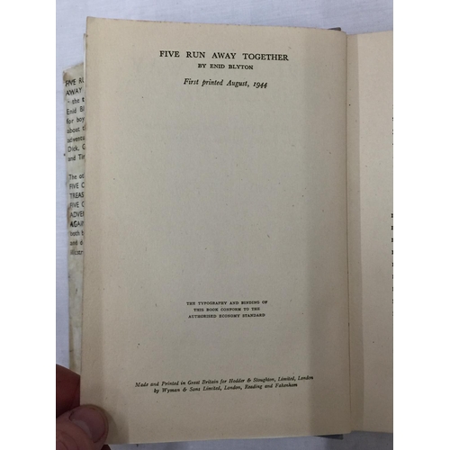 36 - TWO FIRST EDITION HARDBACKS BY ENID BLYTON, FIVE RUN AWAY TOGETHER PUBLISHED 1944 AND FIFTH FORMER O... 