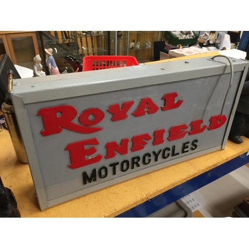 42 - A ROYAL ENFIELD MOTORCYCLES ILLUMINATED SIGN W: 58CM