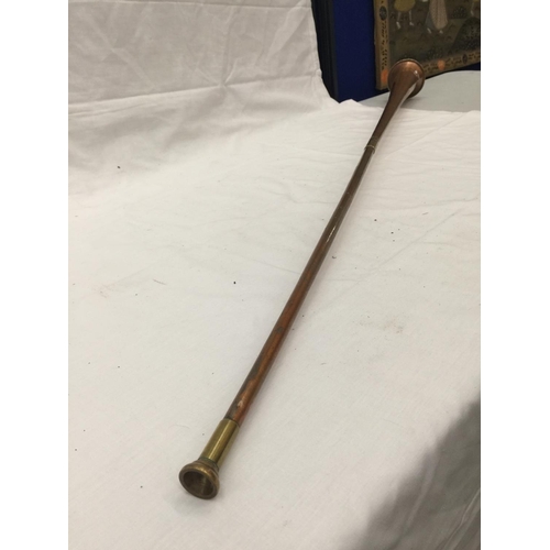 46 - A LONG COPPER HUNTING HORN L: 122CM